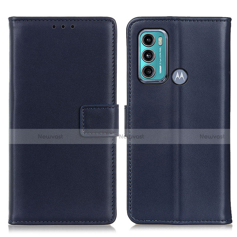 Leather Case Stands Flip Cover Holder A08D for Motorola Moto G60 Blue