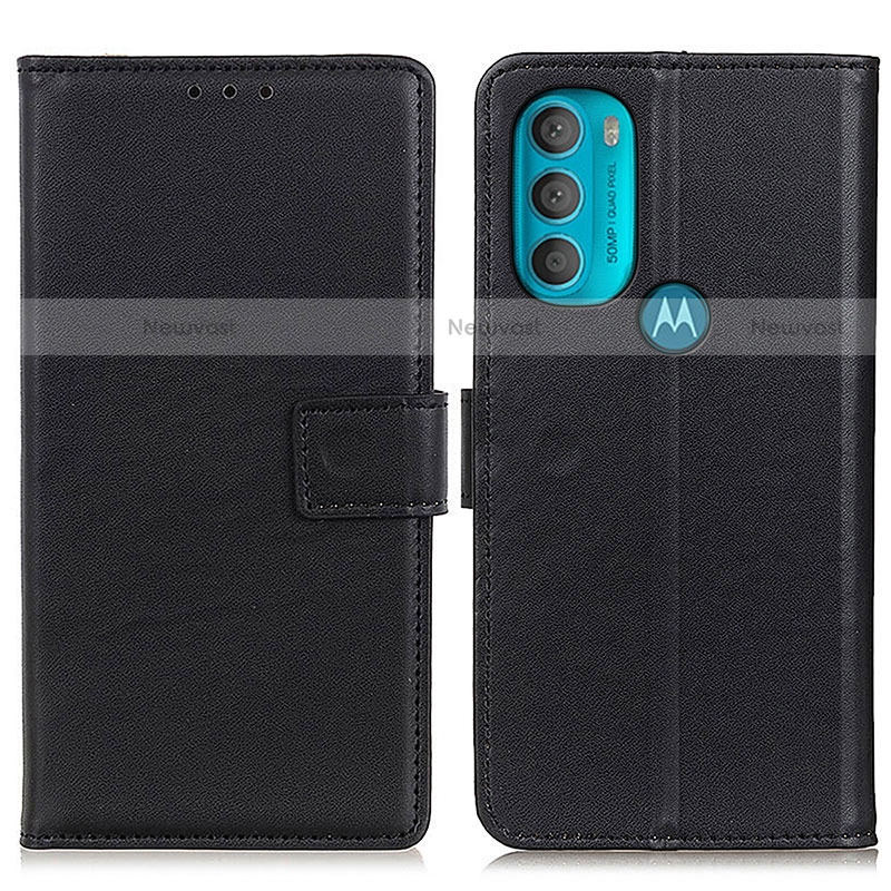 Leather Case Stands Flip Cover Holder A08D for Motorola Moto G71 5G Black