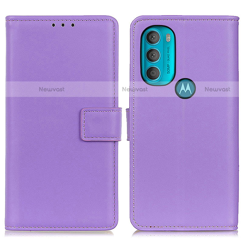Leather Case Stands Flip Cover Holder A08D for Motorola Moto G71 5G Purple