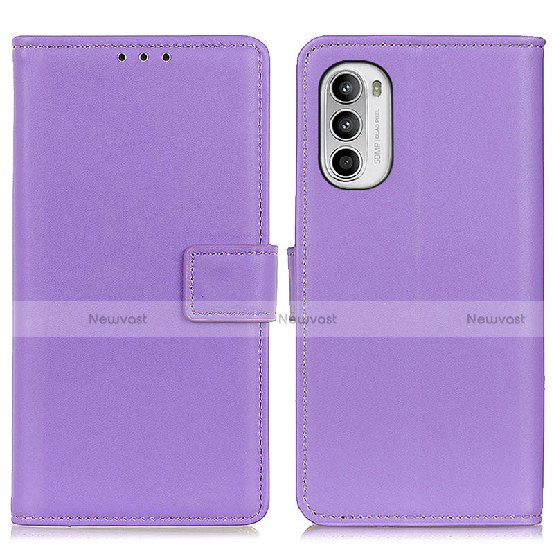 Leather Case Stands Flip Cover Holder A08D for Motorola Moto G71s 5G Purple