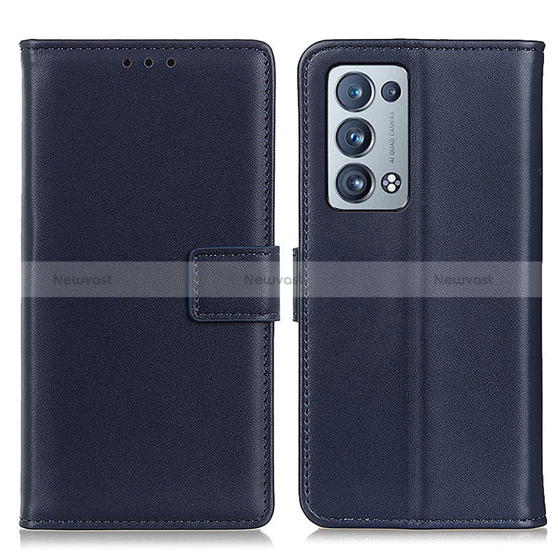 Leather Case Stands Flip Cover Holder A08D for Oppo Reno6 Pro+ Plus 5G Blue