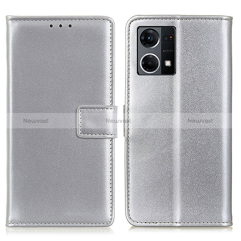 Leather Case Stands Flip Cover Holder A08D for Oppo Reno7 4G Silver