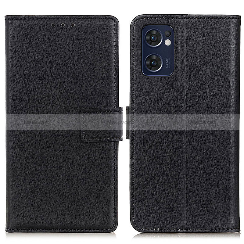 Leather Case Stands Flip Cover Holder A08D for Oppo Reno7 5G Black