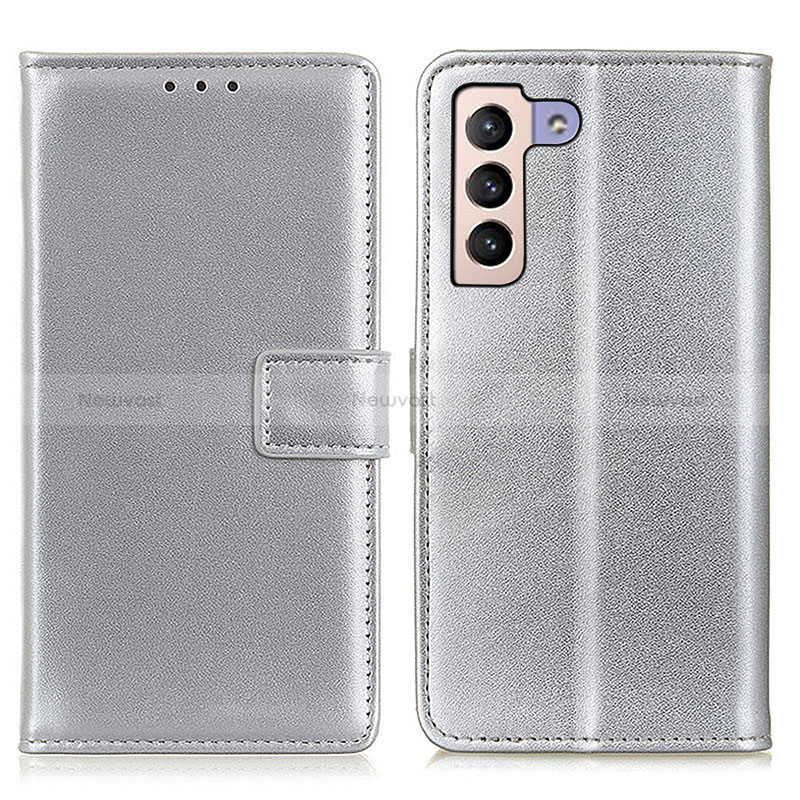 Leather Case Stands Flip Cover Holder A08D for Samsung Galaxy S22 Plus 5G Silver