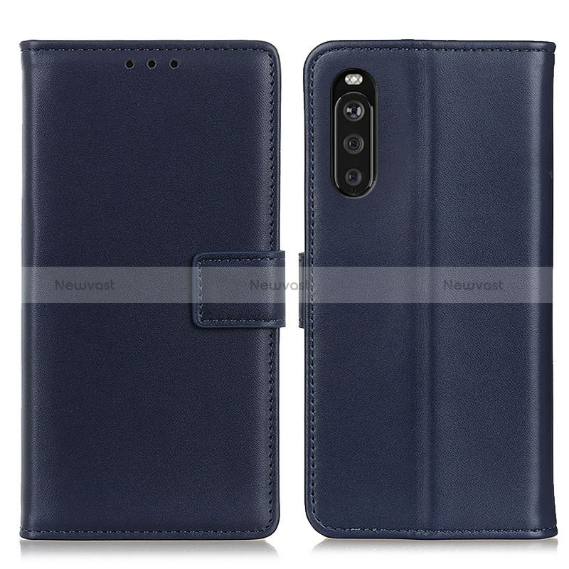 Leather Case Stands Flip Cover Holder A08D for Sony Xperia 10 III Blue