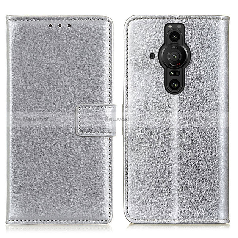 Leather Case Stands Flip Cover Holder A08D for Sony Xperia PRO-I Silver