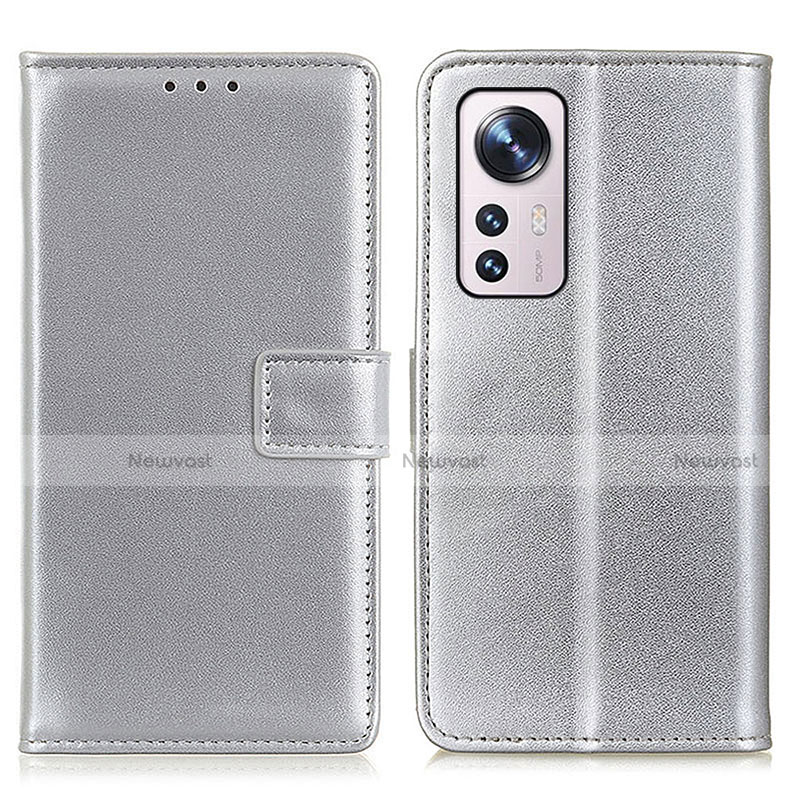 Leather Case Stands Flip Cover Holder A08D for Xiaomi Mi 12 5G Silver
