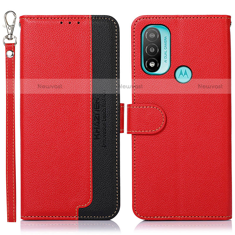 Leather Case Stands Flip Cover Holder A09D for Motorola Moto E30 Red