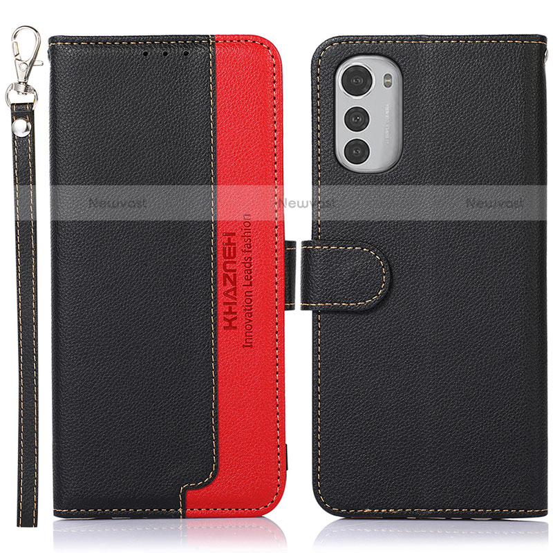 Leather Case Stands Flip Cover Holder A09D for Motorola Moto E32s Black