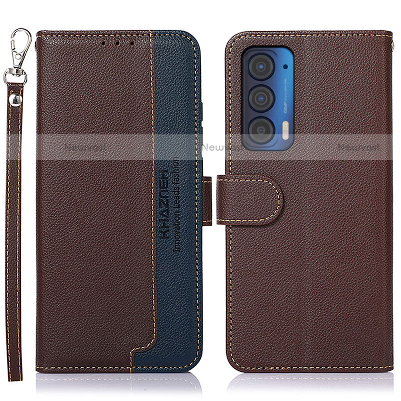 Leather Case Stands Flip Cover Holder A09D for Motorola Moto Edge (2021) 5G Brown