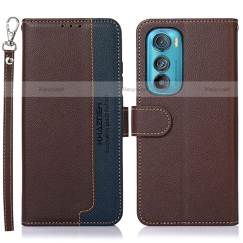 Leather Case Stands Flip Cover Holder A09D for Motorola Moto Edge 30 5G Brown