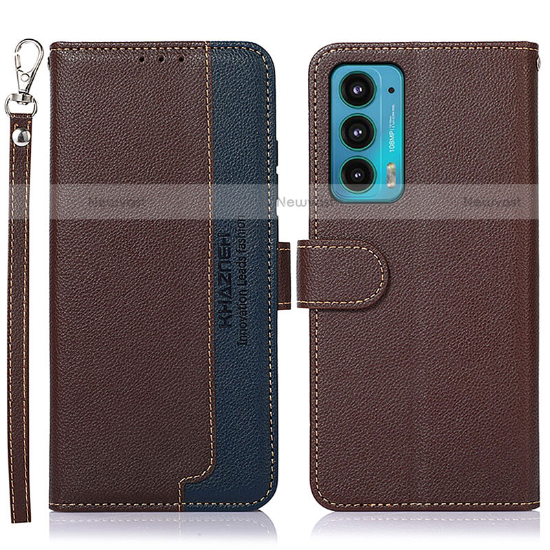 Leather Case Stands Flip Cover Holder A09D for Motorola Moto Edge Lite 5G Brown