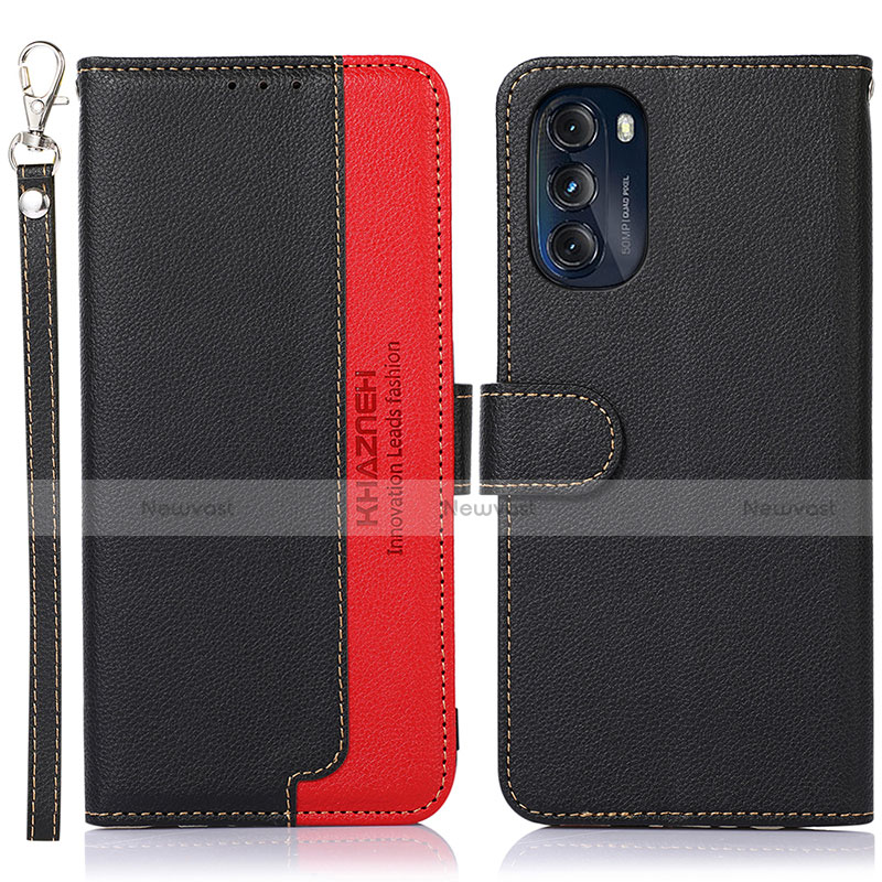 Leather Case Stands Flip Cover Holder A09D for Motorola Moto G 5G (2022) Black