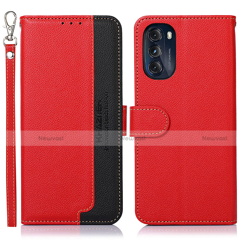 Leather Case Stands Flip Cover Holder A09D for Motorola Moto G 5G (2022) Red