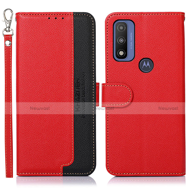 Leather Case Stands Flip Cover Holder A09D for Motorola Moto G Pure Red