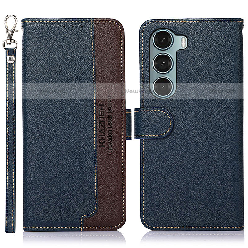 Leather Case Stands Flip Cover Holder A09D for Motorola Moto G200 5G Blue