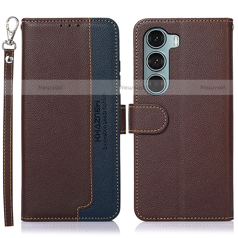 Leather Case Stands Flip Cover Holder A09D for Motorola Moto G200 5G Brown