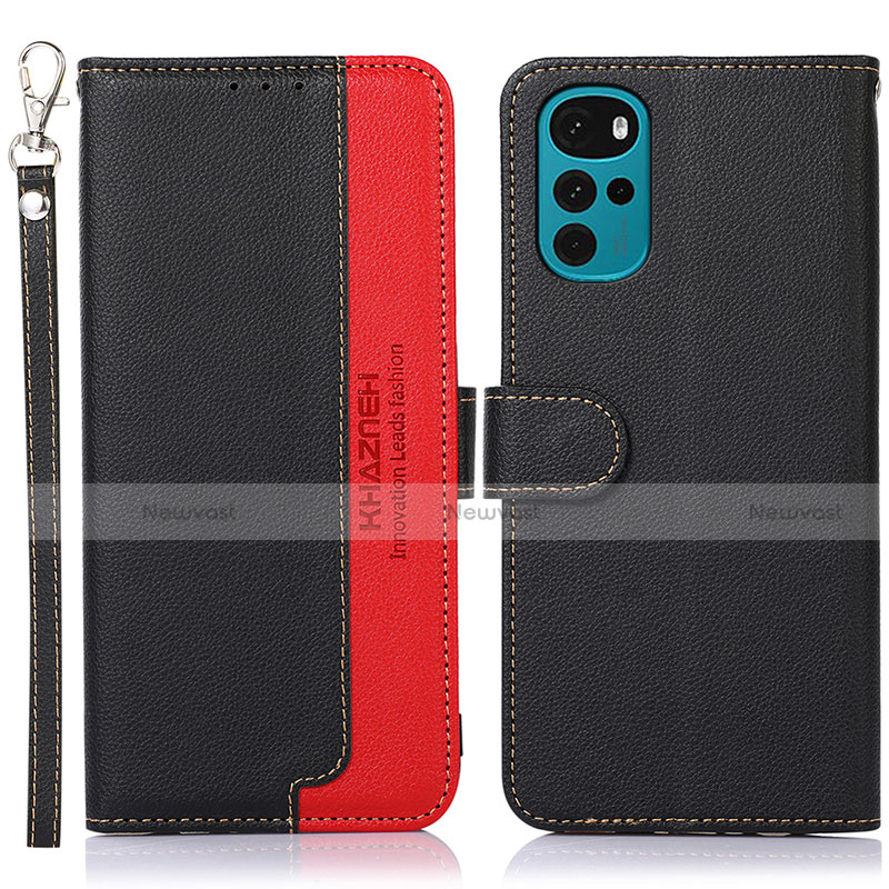 Leather Case Stands Flip Cover Holder A09D for Motorola Moto G22 Black