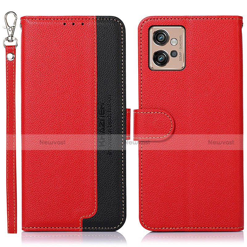 Leather Case Stands Flip Cover Holder A09D for Motorola Moto G32 Red