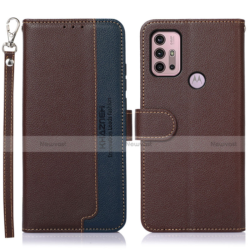 Leather Case Stands Flip Cover Holder A09D for Motorola Moto G41 Brown