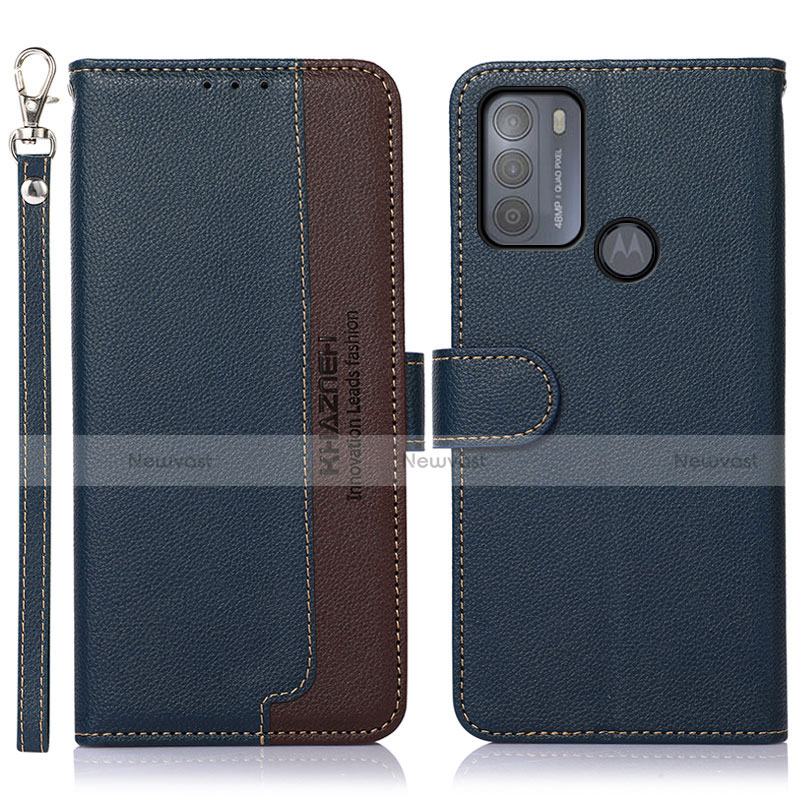 Leather Case Stands Flip Cover Holder A09D for Motorola Moto G50 Blue