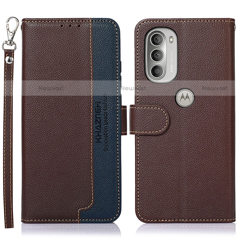 Leather Case Stands Flip Cover Holder A09D for Motorola Moto G51 5G Brown