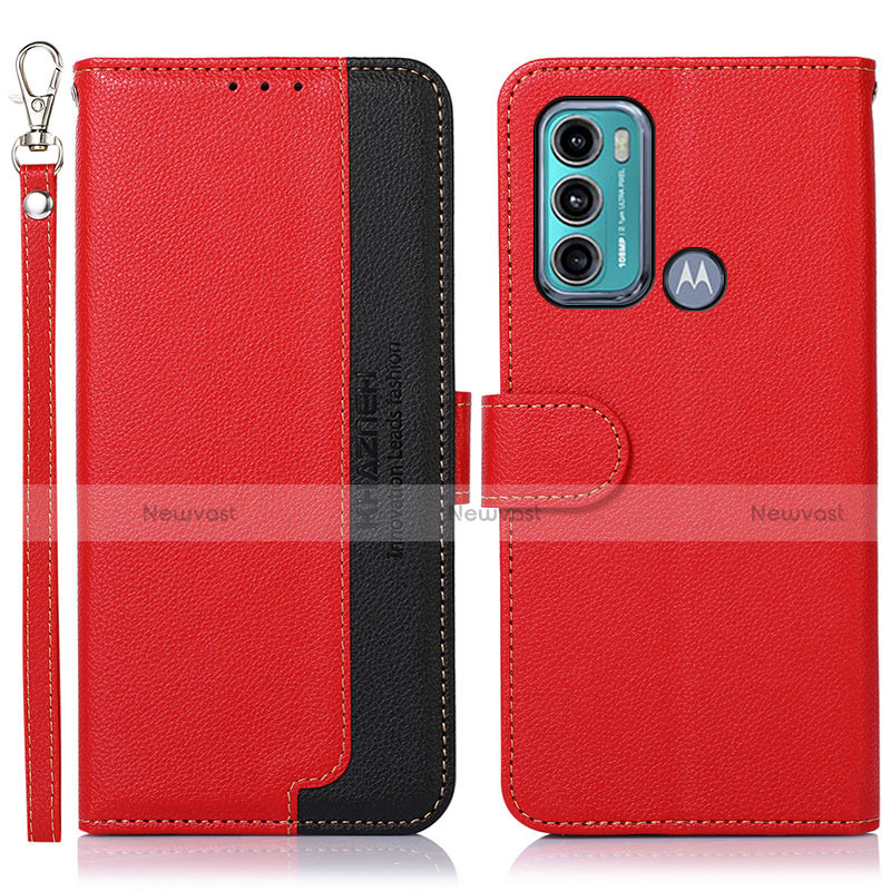 Leather Case Stands Flip Cover Holder A09D for Motorola Moto G60 Red