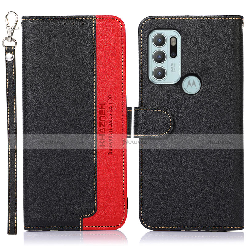 Leather Case Stands Flip Cover Holder A09D for Motorola Moto G60s Black