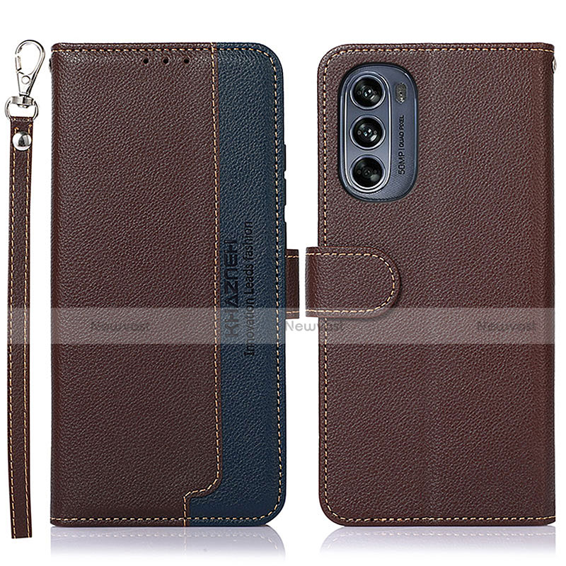 Leather Case Stands Flip Cover Holder A09D for Motorola Moto G62 5G Brown