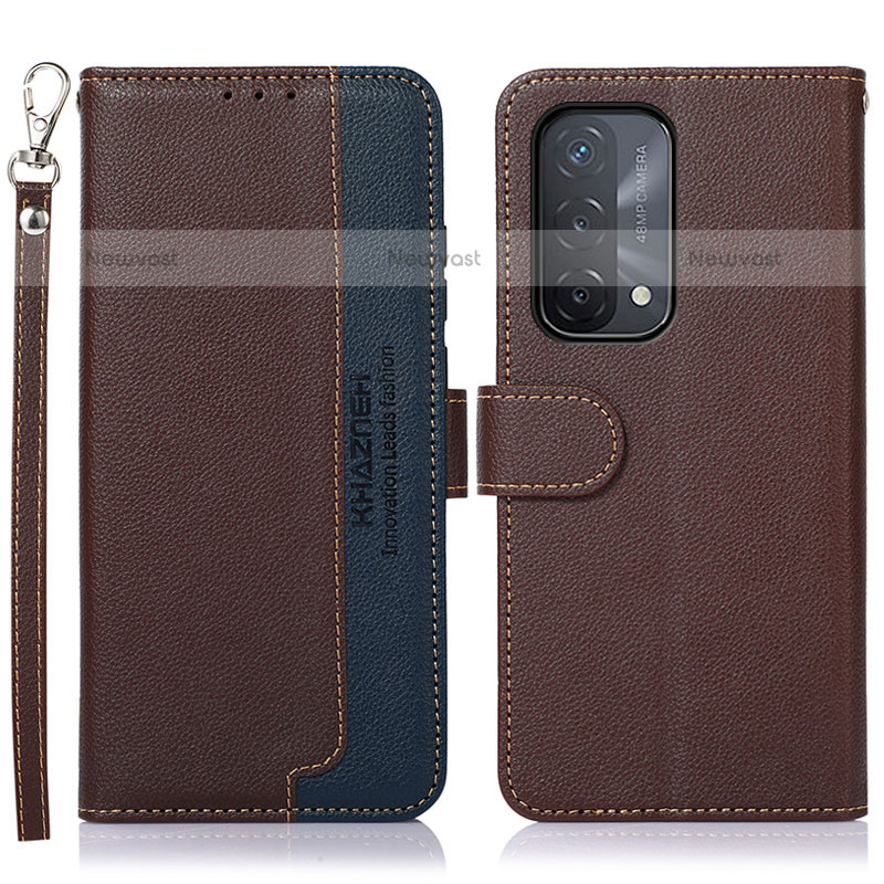 Leather Case Stands Flip Cover Holder A09D for OnePlus Nord N200 5G Brown