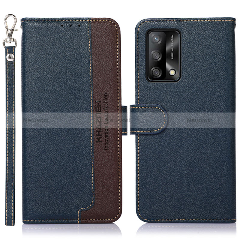 Leather Case Stands Flip Cover Holder A09D for Oppo A95 4G Blue