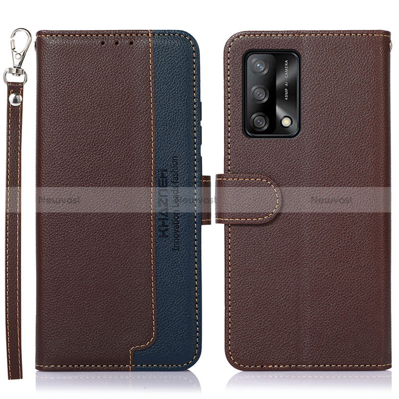 Leather Case Stands Flip Cover Holder A09D for Oppo A95 4G Brown