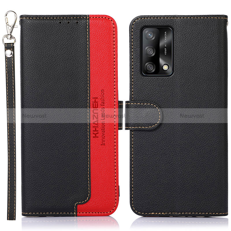 Leather Case Stands Flip Cover Holder A09D for Oppo Reno6 Lite Black