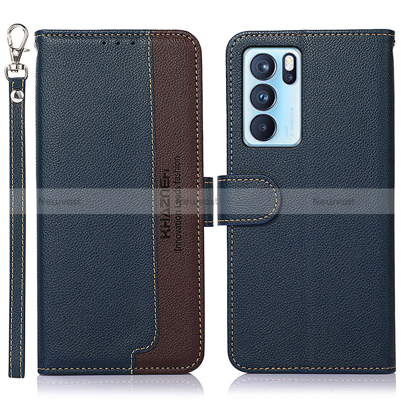 Leather Case Stands Flip Cover Holder A09D for Oppo Reno6 Pro 5G India Blue