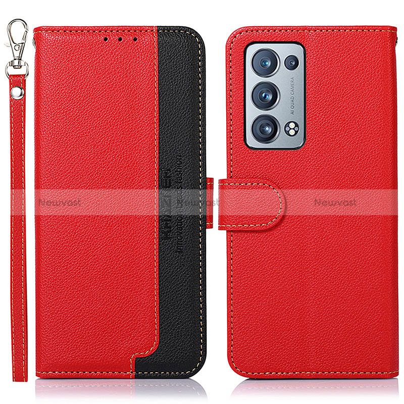 Leather Case Stands Flip Cover Holder A09D for Oppo Reno6 Pro+ Plus 5G Red