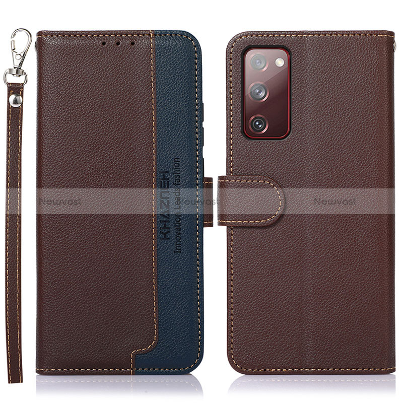 Leather Case Stands Flip Cover Holder A09D for Samsung Galaxy S20 FE 5G Brown