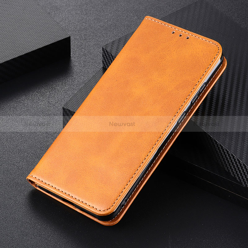 Leather Case Stands Flip Cover Holder A09D for Samsung Galaxy S22 Plus 5G Light Brown