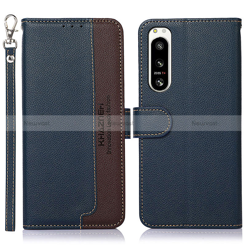Leather Case Stands Flip Cover Holder A09D for Sony Xperia 5 IV Blue