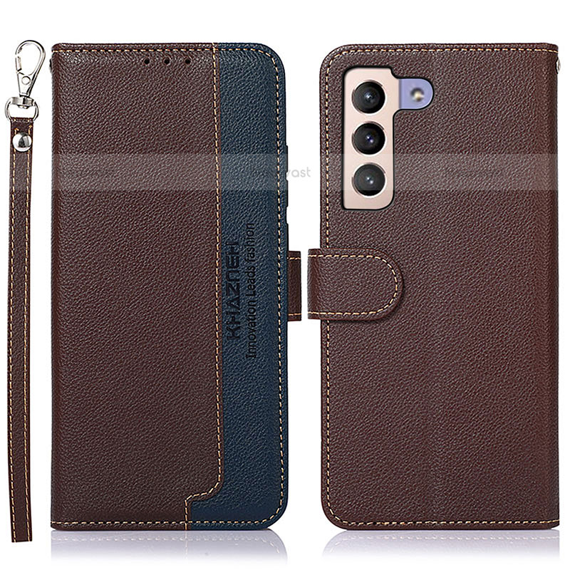 Leather Case Stands Flip Cover Holder A10D for Samsung Galaxy S22 5G Brown