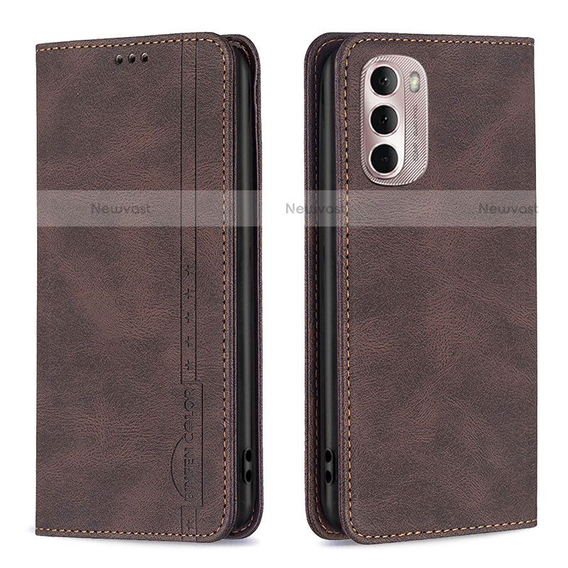 Leather Case Stands Flip Cover Holder B01F for Motorola Moto G Stylus (2022) 5G Brown