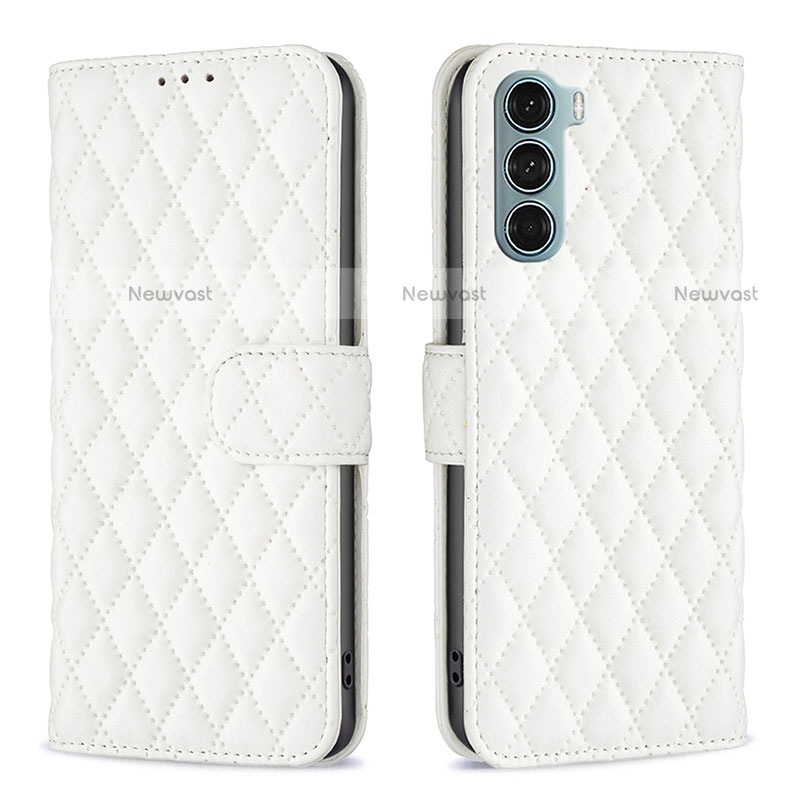 Leather Case Stands Flip Cover Holder B01F for Motorola Moto G200 5G White