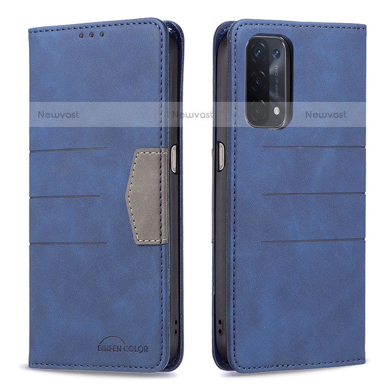 Leather Case Stands Flip Cover Holder B01F for OnePlus Nord N200 5G Blue