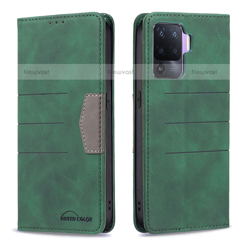 Leather Case Stands Flip Cover Holder B01F for Oppo A94 4G Green