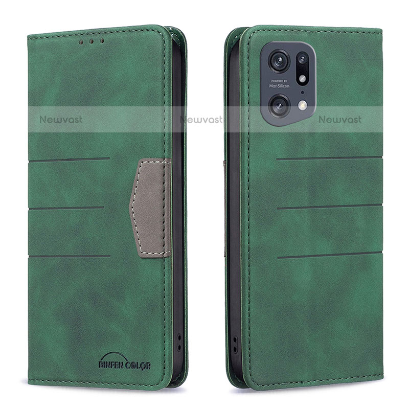 Leather Case Stands Flip Cover Holder B01F for Oppo Find X5 Pro 5G Green