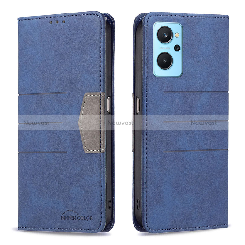 Leather Case Stands Flip Cover Holder B01F for Oppo K10 4G Blue