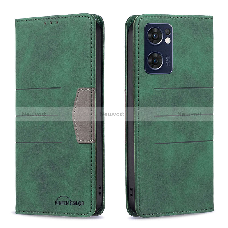 Leather Case Stands Flip Cover Holder B01F for Oppo Reno7 5G Green