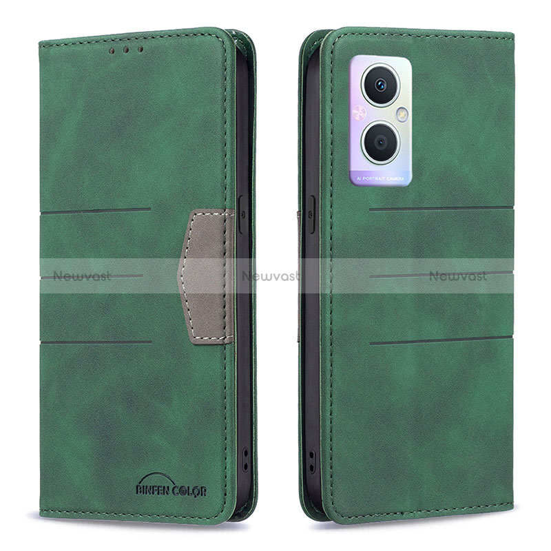 Leather Case Stands Flip Cover Holder B01F for Oppo Reno8 Z 5G Green