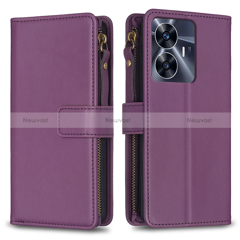 Leather Case Stands Flip Cover Holder B01F for Realme C55 Purple