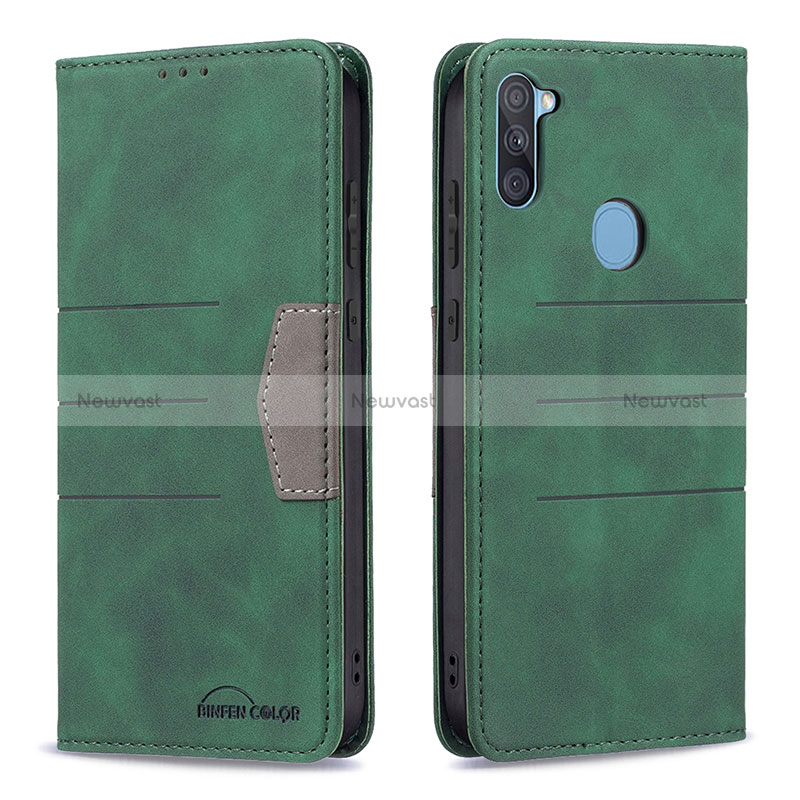 Leather Case Stands Flip Cover Holder B01F for Samsung Galaxy A11 Green