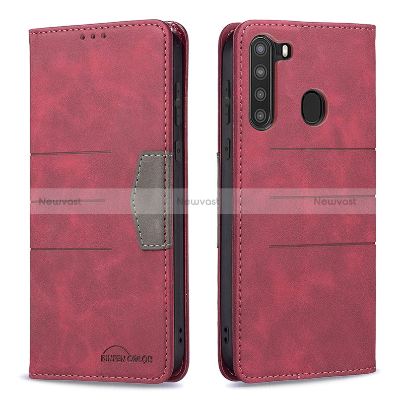 Leather Case Stands Flip Cover Holder B01F for Samsung Galaxy A21 Red